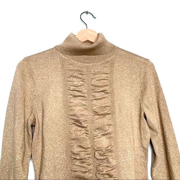 Alfani Gold Turtleneck Sweater Ruched Details Size Petite Small - Picture 4 of 10